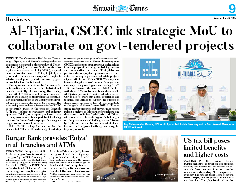 Al-Tijaria Signs Strategic MOU with CSCEC to Collaborate on Government-Tendered Development Projects in Kuwait